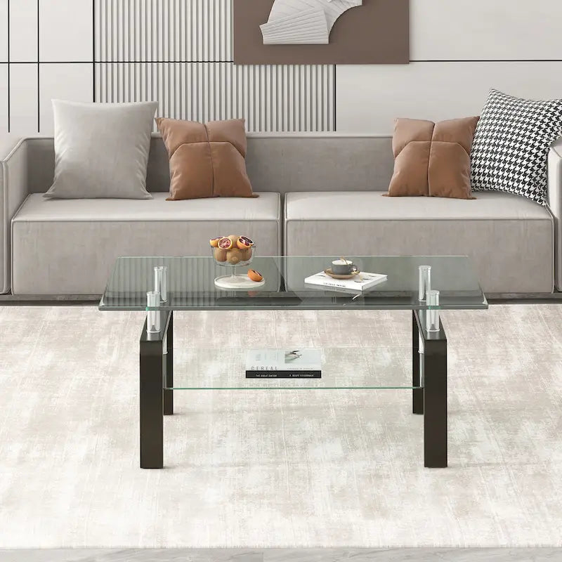 Table basse 2 plateaux en verre trempé clair