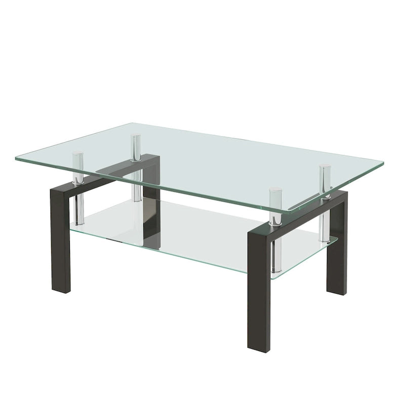 Table basse 2 plateaux en verre trempé clair