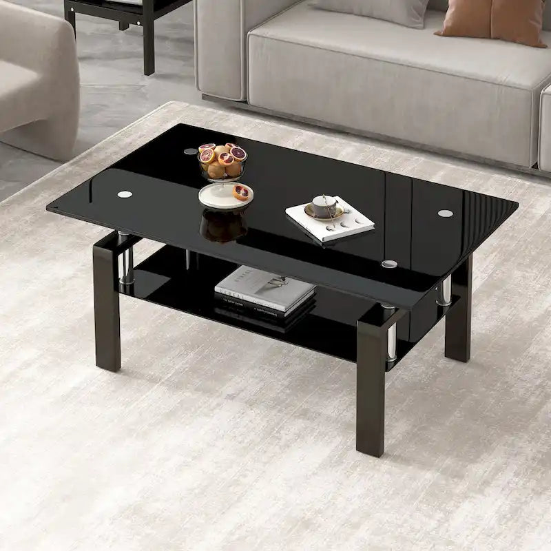 Table basse 2 plateaux en verre trempé clair