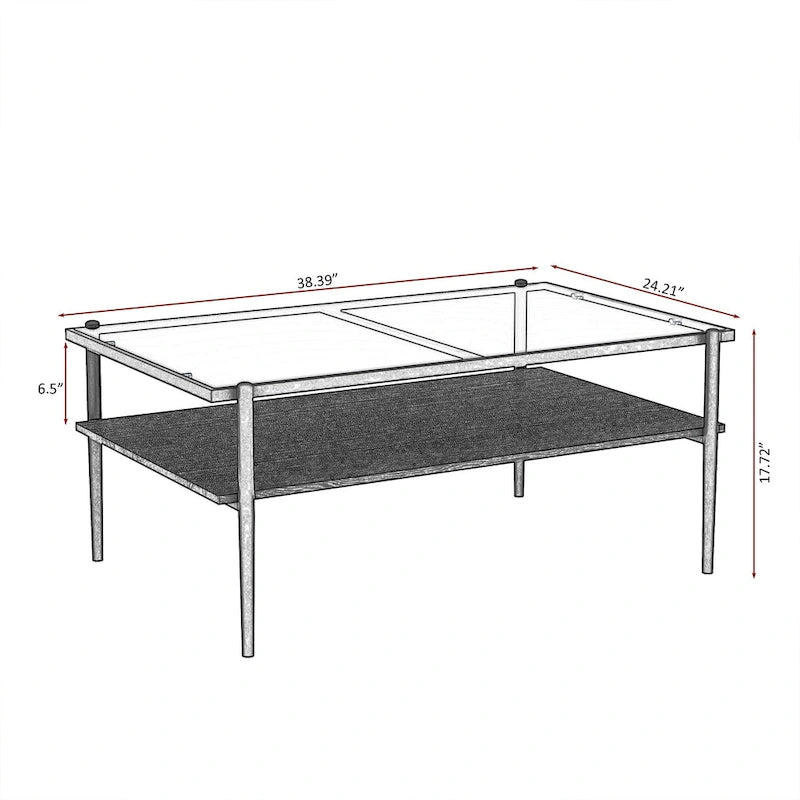 Table basse rectangulaire avec plateau en verre trempé, table moderne pour salon
