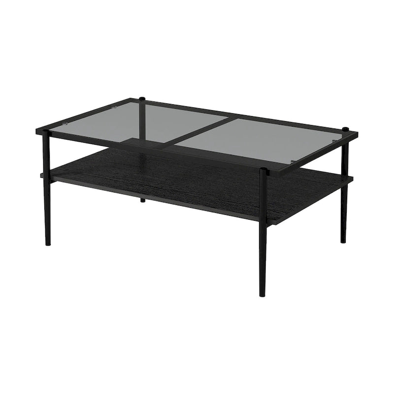 Table basse rectangulaire avec plateau en verre trempé, table moderne pour salon