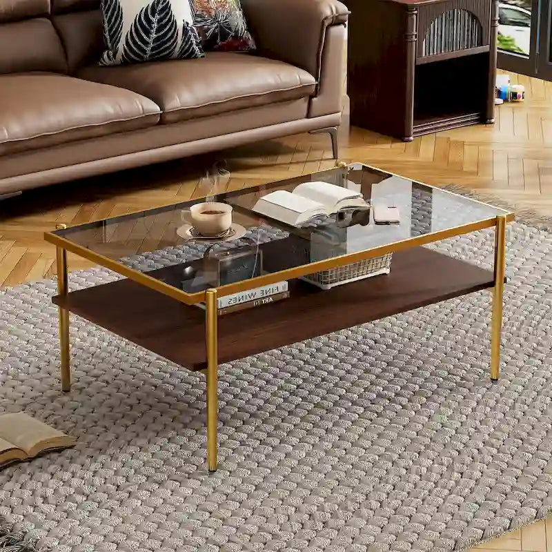 Table basse rectangulaire avec plateau en verre trempé, table moderne pour salon