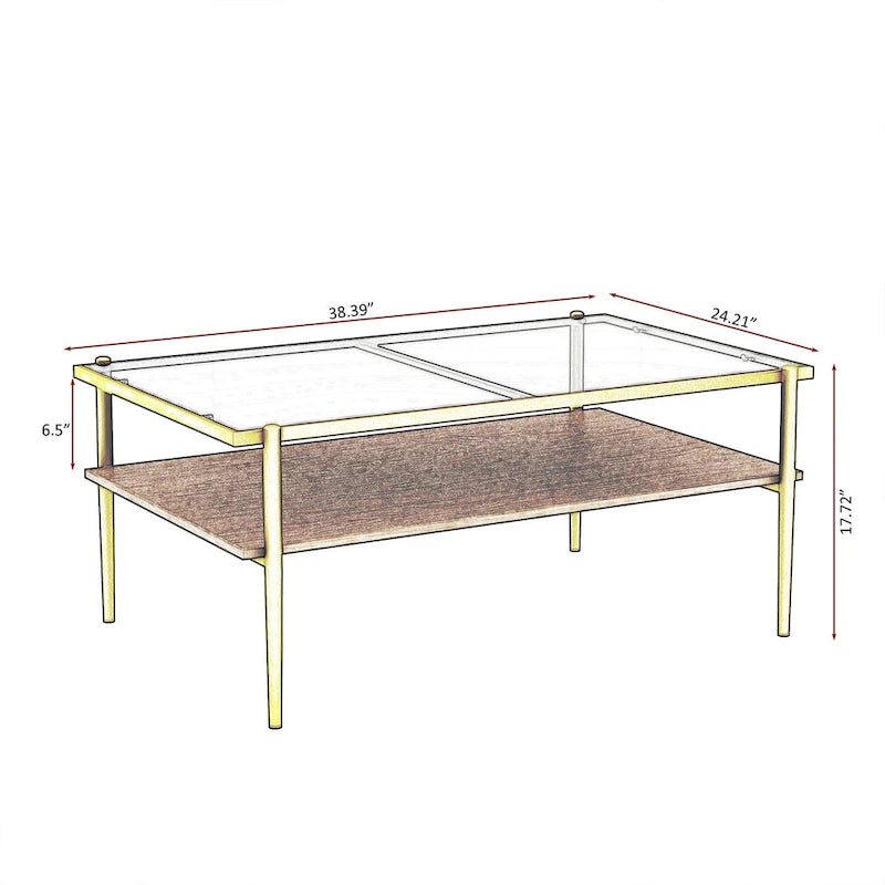 Table basse rectangulaire avec plateau en verre trempé, table moderne pour salon
