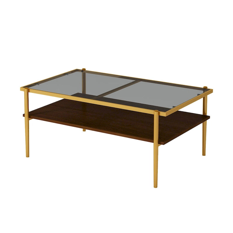 Table basse rectangulaire avec plateau en verre trempé, table moderne pour salon