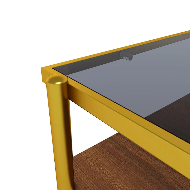 Table basse rectangulaire avec plateau en verre trempé, table moderne pour salon