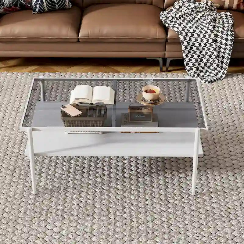 Table basse rectangulaire avec plateau en verre trempé, table moderne pour salon