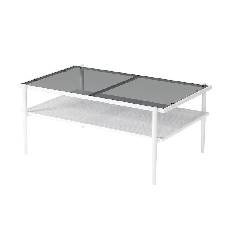 Table basse rectangulaire avec plateau en verre trempé, table moderne pour salon