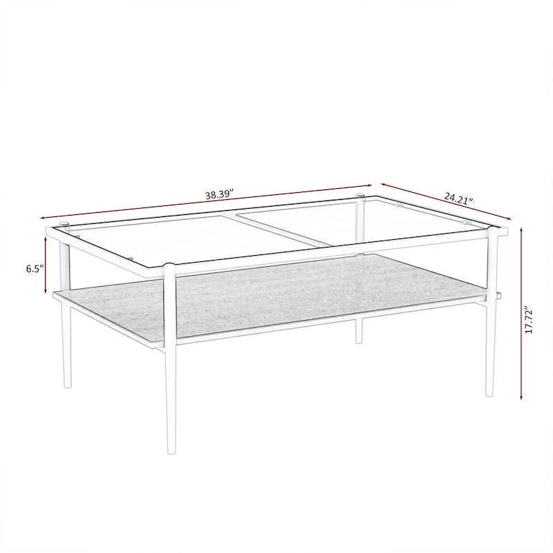 Table basse rectangulaire avec plateau en verre trempé, table moderne pour salon