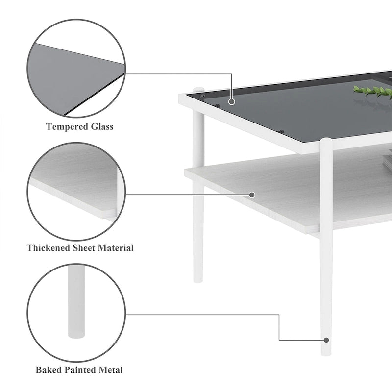 Table basse rectangulaire avec plateau en verre trempé, table moderne pour salon
