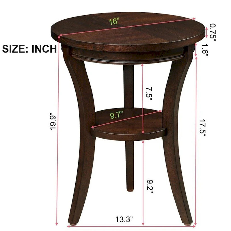 Table d'appoint ronde en bois de 16 pouces