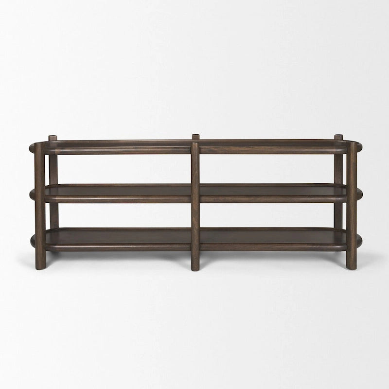 Console ovale Romi en bois marron foncé avec 3 étagères
