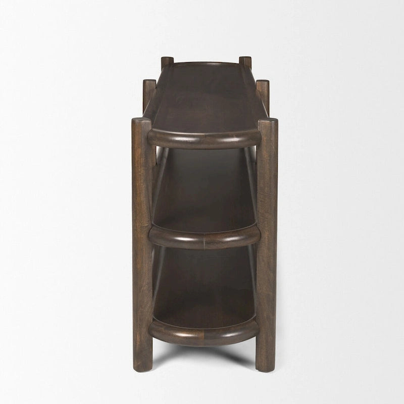 Console ovale Romi en bois marron foncé avec 3 étagères