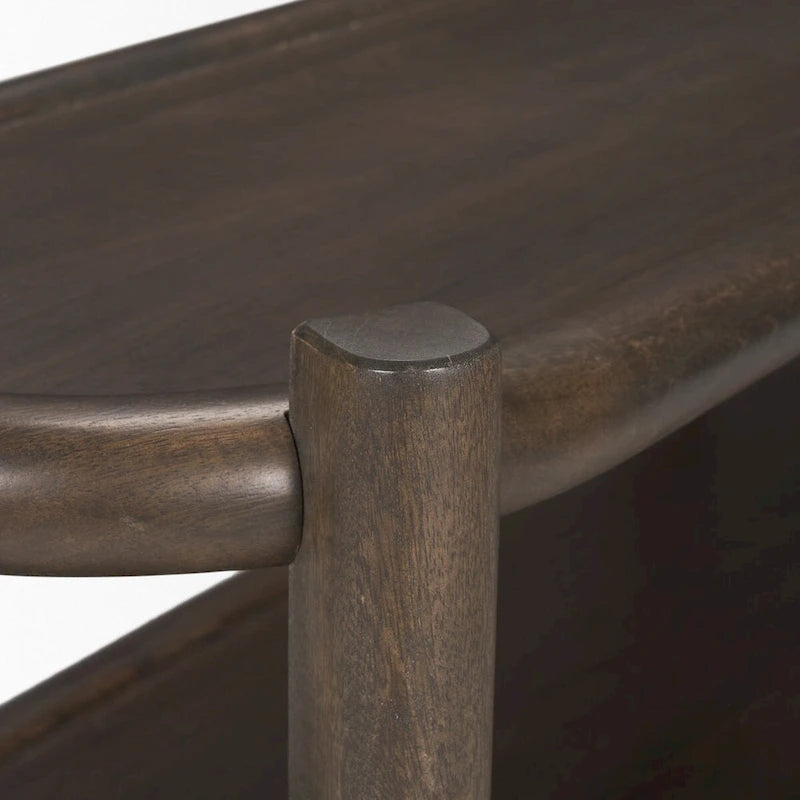 Console ovale Romi en bois marron foncé avec 3 étagères