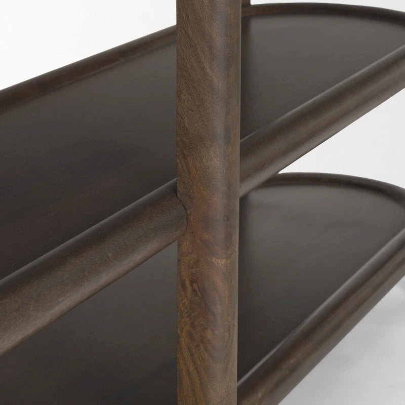 Console ovale Romi en bois marron foncé avec 3 étagères