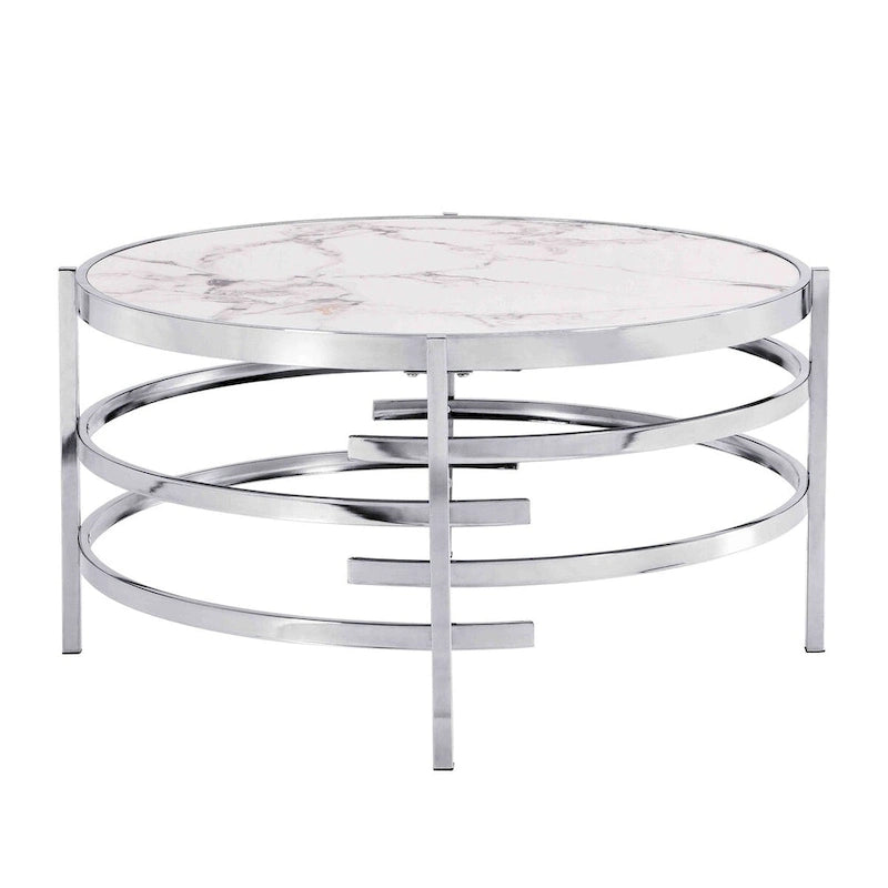 Table basse moderne avec plateau en pierre frittée et cadre métallique robuste