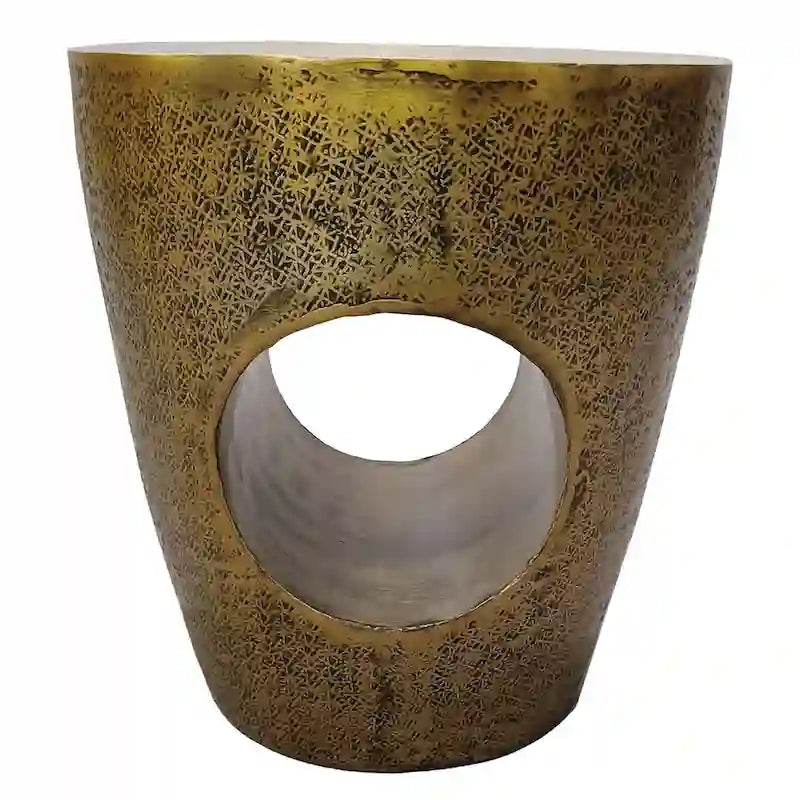 Table d'appoint Nala 17 pouces, forme de tambour conique avec centre creux unique, aluminium laiton antique