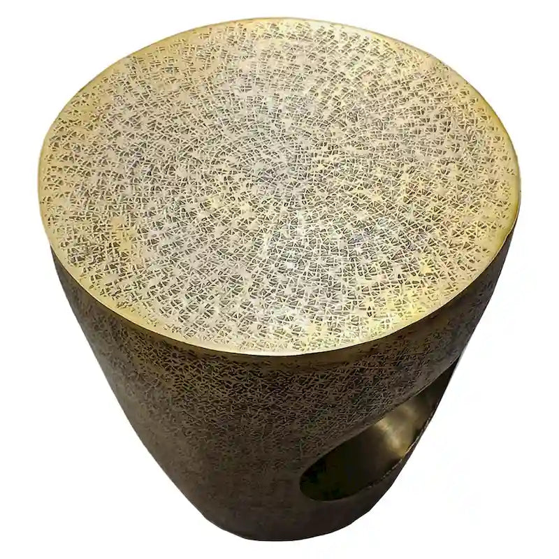 Table d'appoint Nala 17 pouces, forme de tambour conique avec centre creux unique, aluminium laiton antique