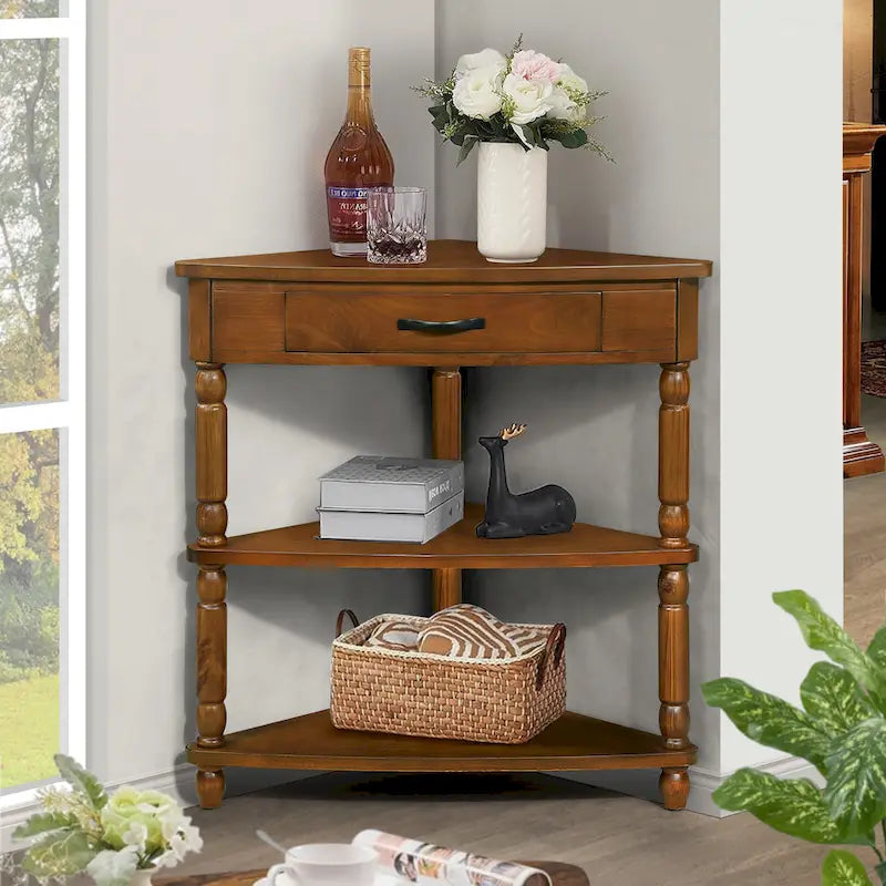 Table d'appoint d'angle triangulaire en bois pour petit salon