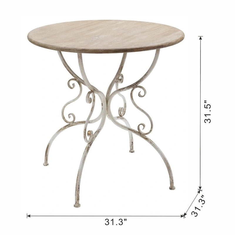 Table ronde en bois avec pieds en métal ouvragé