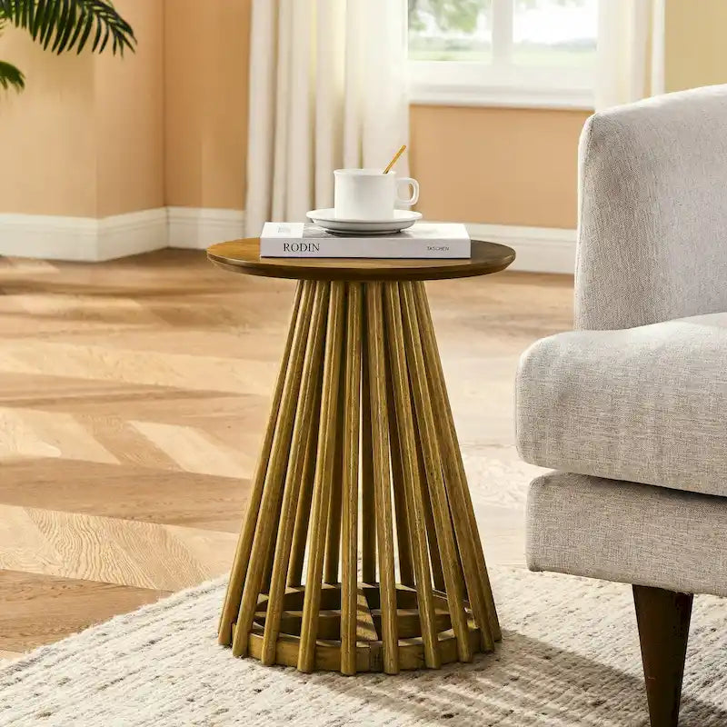 Table basse ronde en bois de 15,75 po, petite table d'appoint simple, table d'appoint en bois massif pour salon