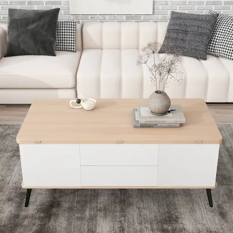 Ensemble de 5 tables basses relevables avec rangement, table à manger convertible