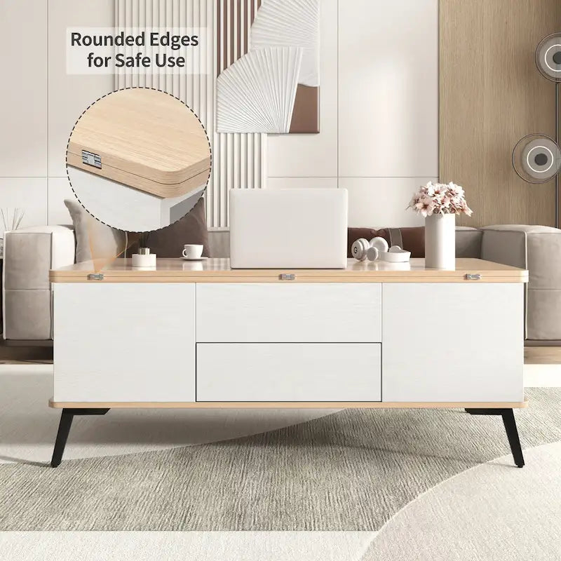 Ensemble de 5 tables basses relevables avec rangement, table à manger convertible