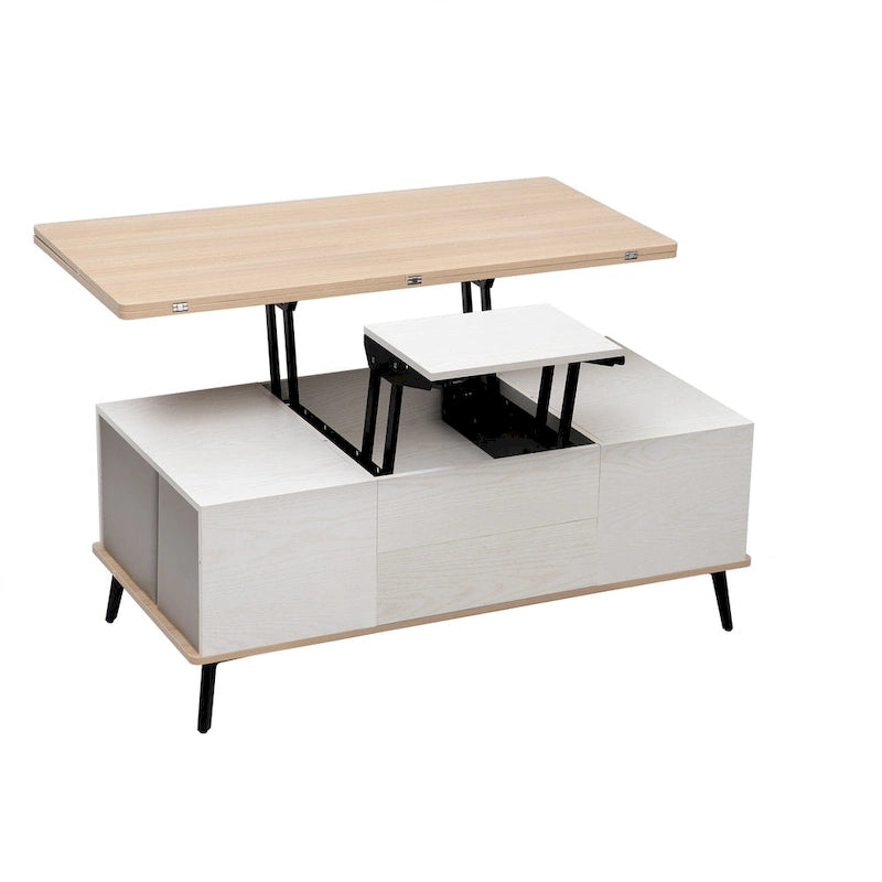Ensemble de 5 tables basses relevables avec rangement, table à manger convertible