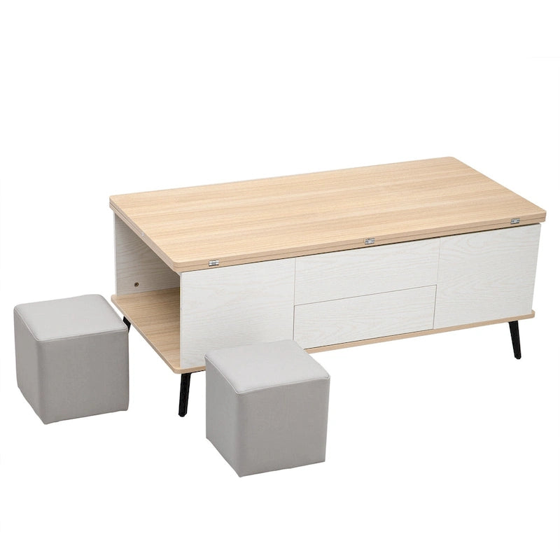 Ensemble de 5 tables basses relevables avec rangement, table à manger convertible