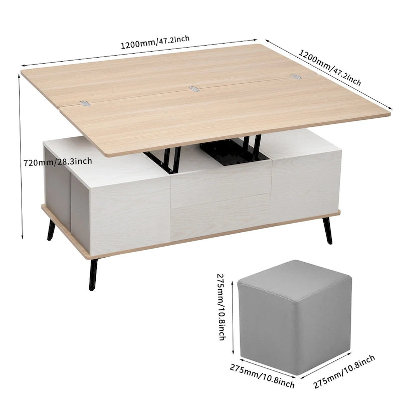 Ensemble de 5 tables basses relevables avec rangement, table à manger convertible