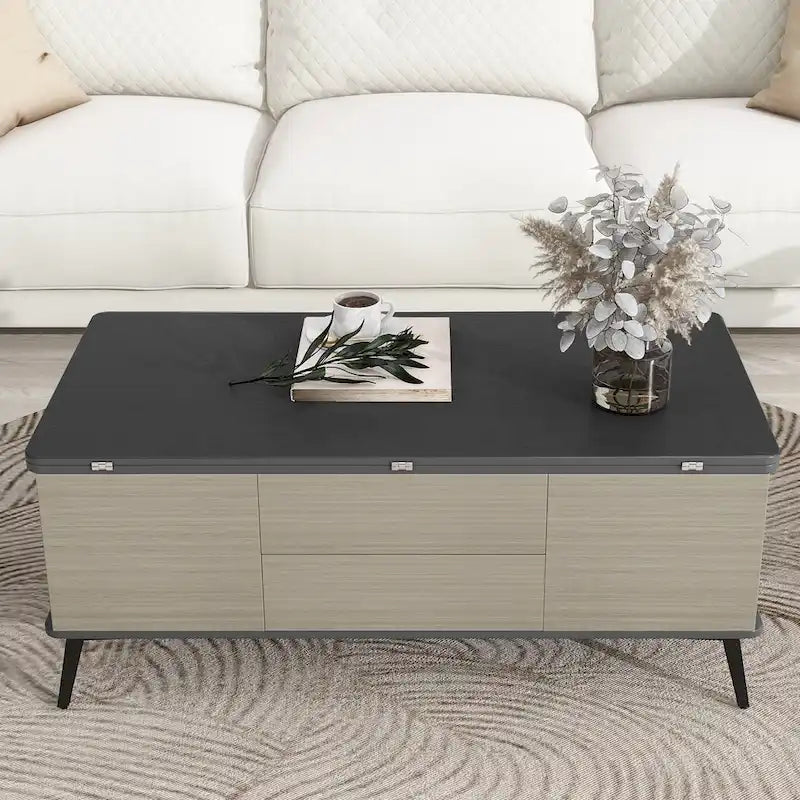 Ensemble de 5 tables basses relevables avec rangement, table à manger convertible