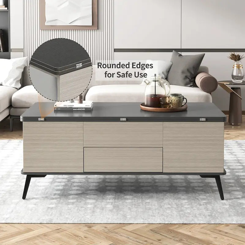 Ensemble de 5 tables basses relevables avec rangement, table à manger convertible