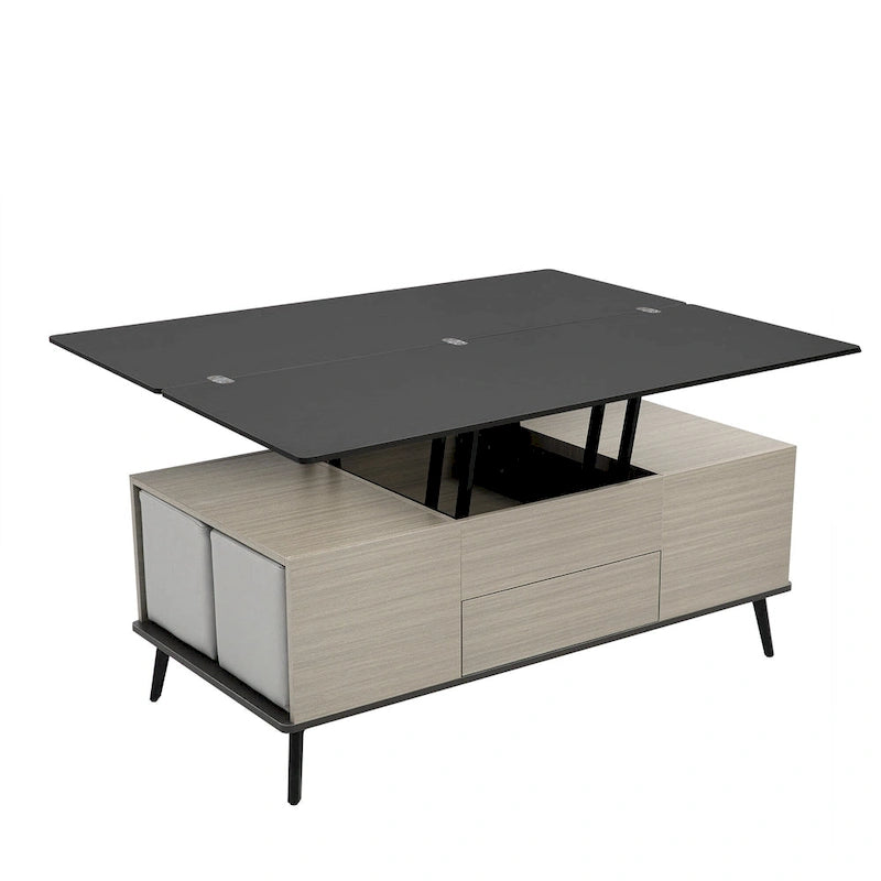 Ensemble de 5 tables basses relevables avec rangement, table à manger convertible