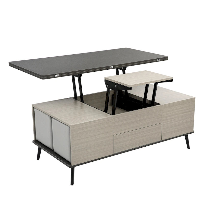 Ensemble de 5 tables basses relevables avec rangement, table à manger convertible