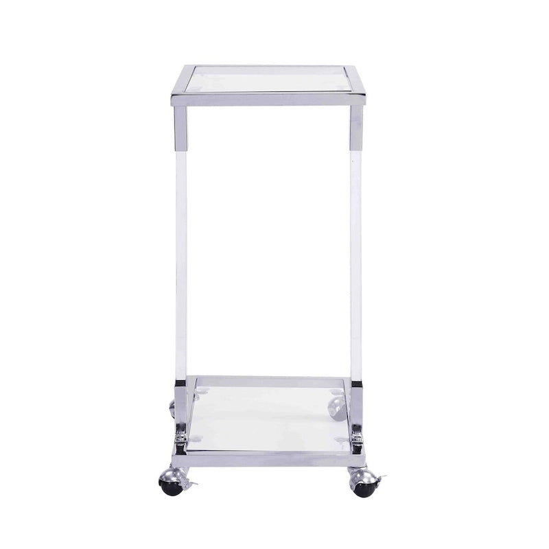 Table d'appoint en verre, Table d'appoint en acrylique, Table carrée en forme de C avec plateau en verre et base en métal