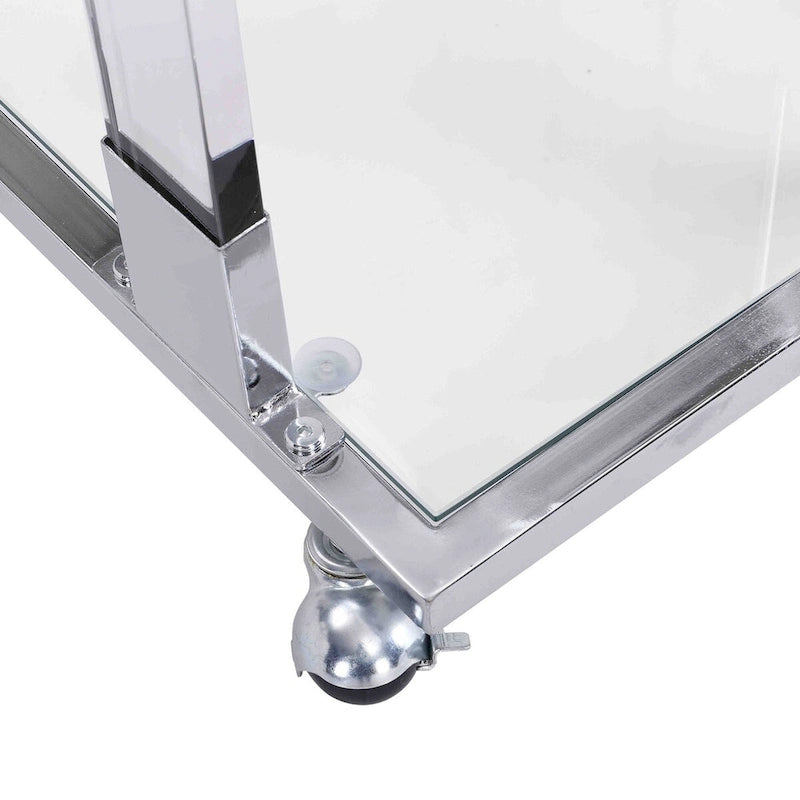 Table d'appoint en verre, Table d'appoint en acrylique, Table carrée en forme de C avec plateau en verre et base en métal