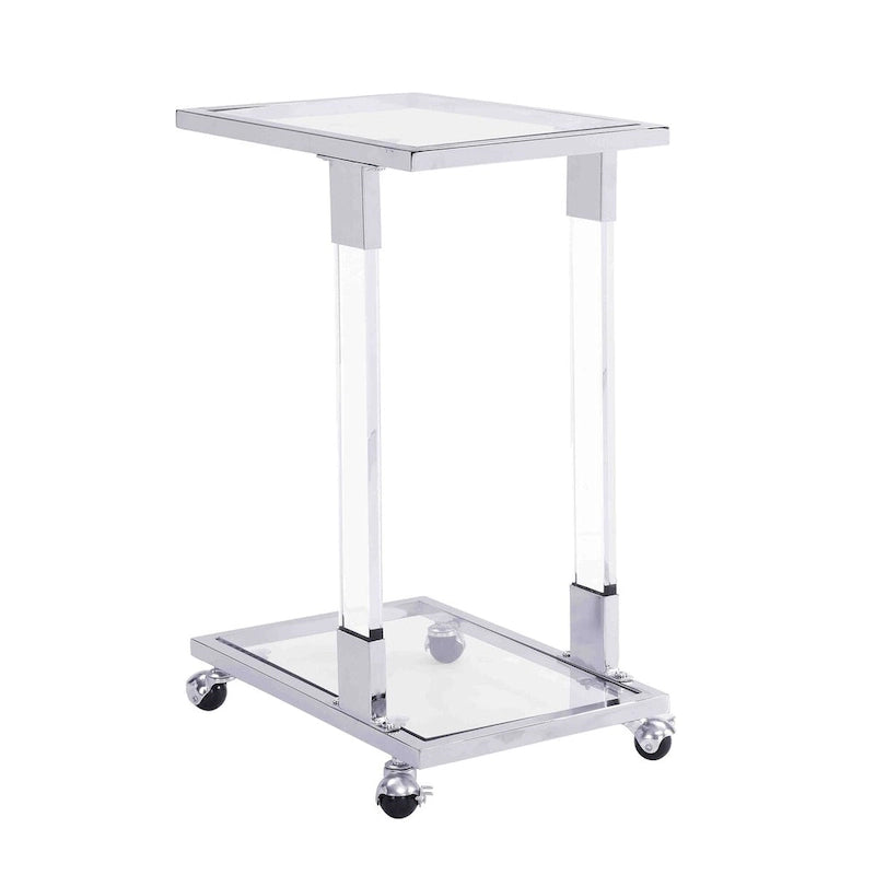 Table d'appoint en verre, Table d'appoint en acrylique, Table carrée en forme de C avec plateau en verre et base en métal