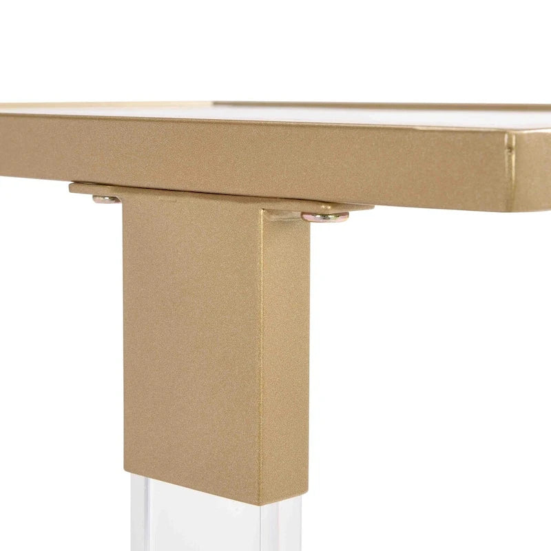 Table d'appoint en verre, Table d'appoint en acrylique, Table carrée en forme de C avec plateau en verre et base en métal
