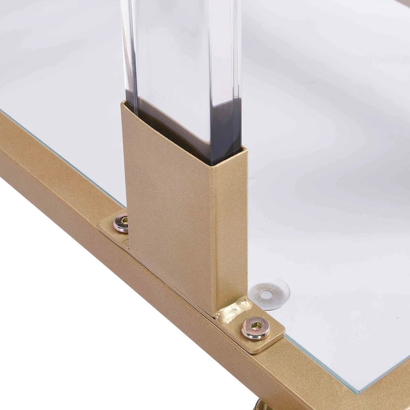 Table d'appoint en verre, Table d'appoint en acrylique, Table carrée en forme de C avec plateau en verre et base en métal