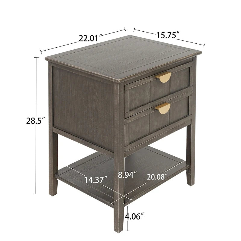 Table de chevet à 2 tiroirs, style américain, table d'appoint, convient pour chambre, salon, bureau