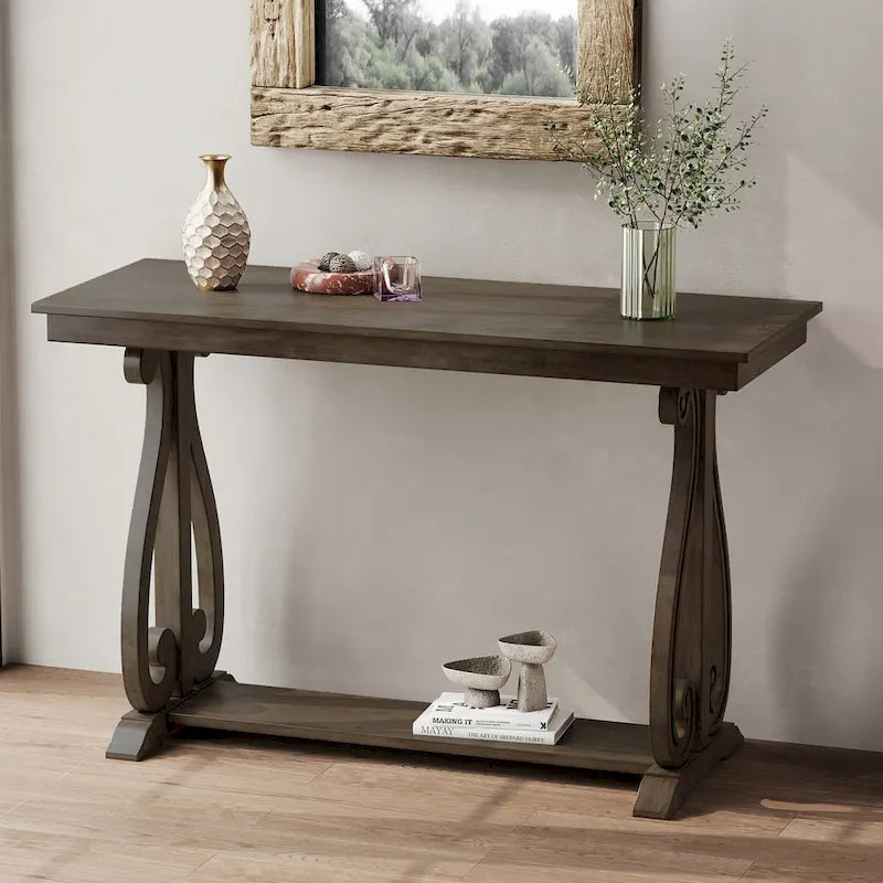 Console rustique vintage de 48 pouces --- Table d'entrée de style ferme avec étagère ouverte et construction robuste