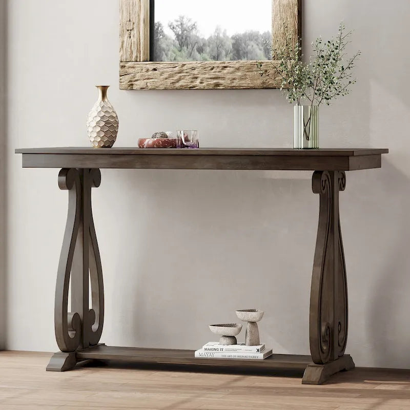 Console rustique vintage de 48 pouces --- Table d'entrée de style ferme avec étagère ouverte et construction robuste