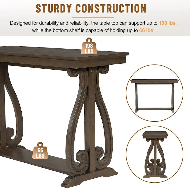 Console rustique vintage de 48 pouces --- Table d'entrée de style ferme avec étagère ouverte et construction robuste