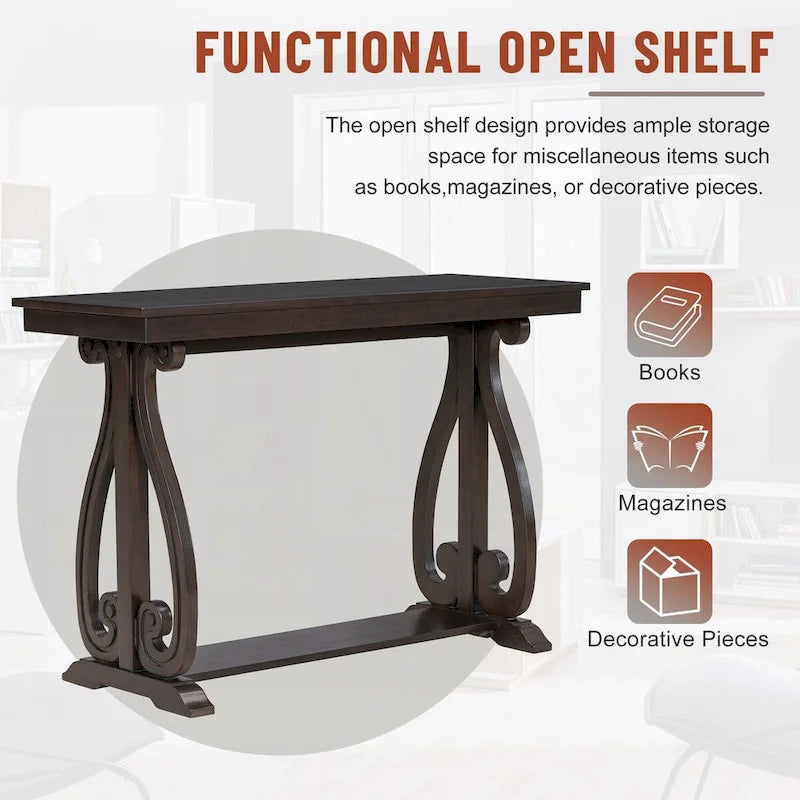Console rustique vintage de 48 pouces --- Table d'entrée de style ferme avec étagère ouverte et construction robuste