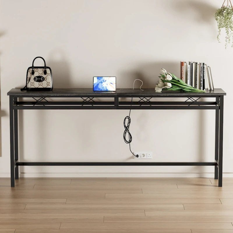 Console de table Javlergo avec station de charge et ports USB, Gris anthracite
