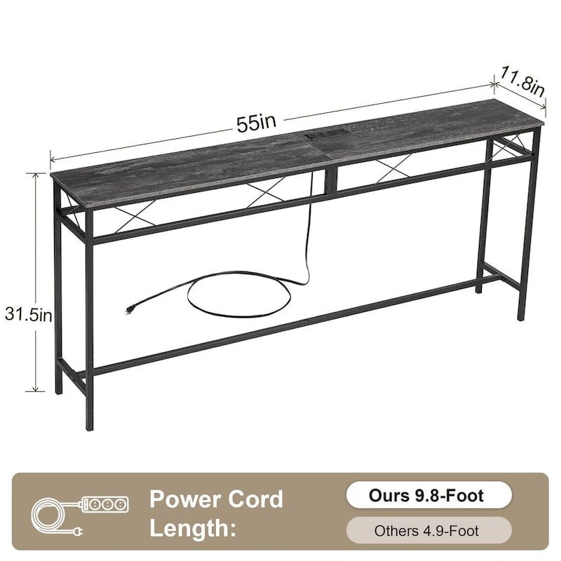 Console de table Javlergo avec station de charge et ports USB, Gris anthracite