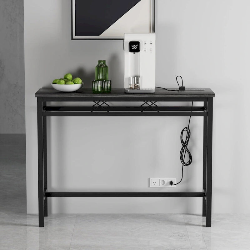 Console de table Javlergo avec station de charge et ports USB, Gris anthracite