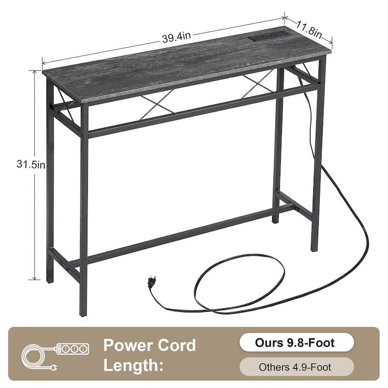Console de table Javlergo avec station de charge et ports USB, Gris anthracite