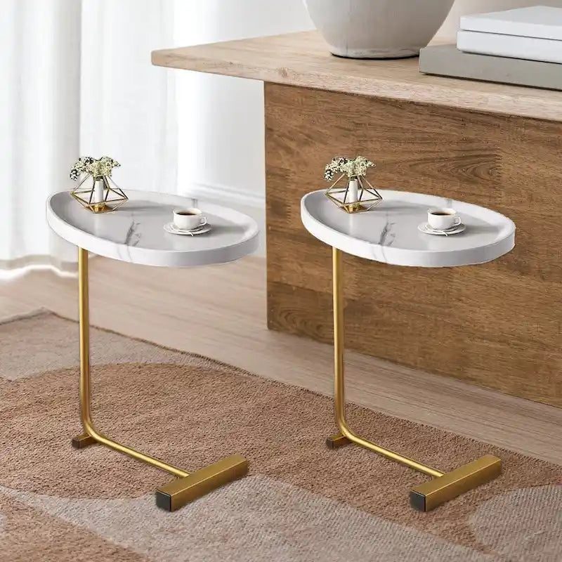 2 tables d'appoint en forme de C blanches, table de bout, table d'appoint pour canapé et lit