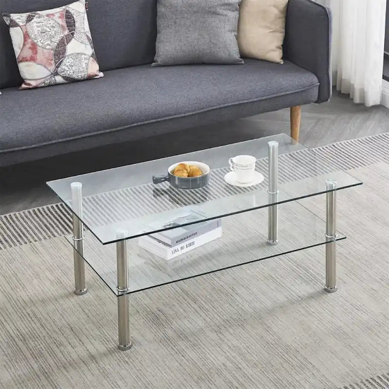 Table basse en verre transparent, Table d'appoint en verre trempé