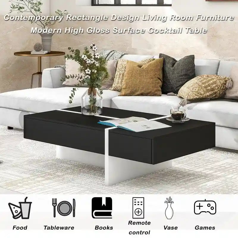 Table basse rectangulaire moderne et simple, meuble de salon, table de cocktail à surface brillante, table centrale pour canapé